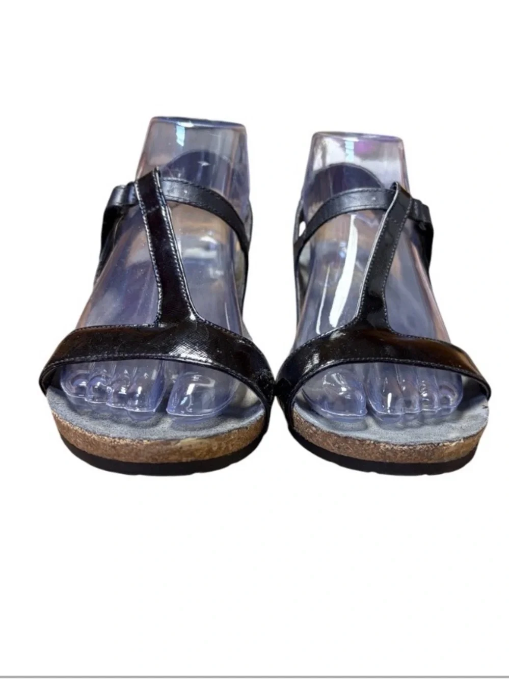 Naot Leather T-Strap Wedge Sandals Womens EU 39 US 8 Black Comfort Heel
